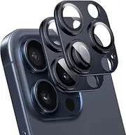 (2 Pack) T Tersely Camera Lens Protector for iPhone 15 Pro/iPhone 15 Pro Max, Alloy Metal Camera Cover with Tempered Glass Screen Protector Accessories,Scratch Resistant,Easy to Install - Blue