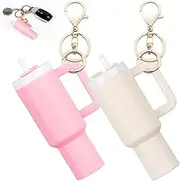 [VANEST] 2 Pack Mini Tumbler Keychain Cute Mini Cup Keychain Charm, Cute Cup Key Charms Purse Handbag Backpack School Bag Charm
