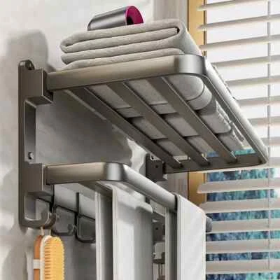 Towel Rack with Bar Holder Shelf Movable Hook RustProof Towel Storage Wall Mount