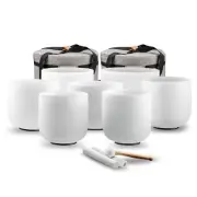 432 hz 7-12 Inch Set of 7 Frosted Quartz Crystal Singing Bowl Chakra Set with...