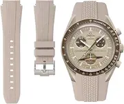 [Strapseeker] Weave Curved End Rubber Watch Straps for Omega x Swatch MoonSwatch - Curve No Gap Quick-Release Replacement Silicone Bands for Moonwatch Speedmaster for Men & Women - 20mm