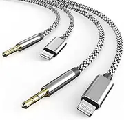 Aux Cord for iPhone, 2 Pack [Apple MFi Certified] Lightning to 3.5 mm Headphone Jack Adapter Male Aux Stereo Audio Nylon Braided Cable for iPhone 14 13 12 11 XS XR X 8 to Car Stereo Headphone Speaker