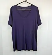 NEW Autograph Essentials Womens Top Plus Size 16 Navy VNeck Trim Tee 100% Cotton