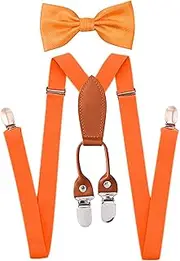 [ZURLEFY] Baby Adjustable Suspenders and Bow Tie Set for Boys, Bowtie and Elastic Suspenders with 4 Strong Metal Clips