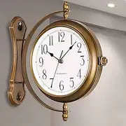 Double-Sided Wall Clock, Double-Sided Wall Clock Station Retro Dial with Stem Fixing Pendulum for Indoor and Outdoor Home Garden Metal, Quiet, Easy Read Two Faces Retro Station Clock