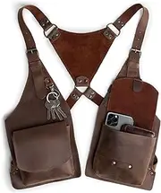 Hide & Play, Shoulder Holster Handmade from Full Grain Leather - Adjustable Straps, Ideal for Cosplay, Costume Parties - Bourbon Brown