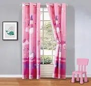 Luxury Home Collection Kids Sheet Set Unicorn Castle Rainbow Clouds Moon Shining Stars Blue Pink Purple Yellow, Curtain Set