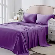Queen Bed Sheet Set 2000TC Bedding Sheets and Pillowcases, Breathable, Wrinkle Fade Stain Resistant, Deep Pocket Flat Fitted, Purple
