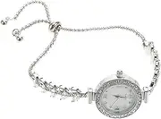 [Beaupretty] Elegant Mermaid Design Crystal Bracelet Watch for Women Silver Rhinestone Bangle Quartz Wristwatch Stylish Accessory for Dressy Events and Everyday Wear