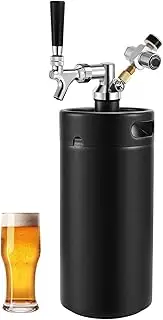 128oz Draft Beer Dispenser - Mini Beer Keg for Home Bar, Pressurized Stainless Steel Portable Beer Growler Tap System, Mini Kegerator, Beer Gifts For Men and Beer Lovers (Matte Black)