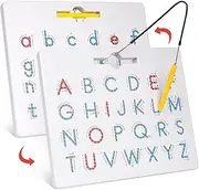 Gamenote Double Sided Magnetic Letter Board - 2 in 1 Alphabet Magnets Tracing Board for Toddlers ABC Letters Uppercase & Lowercase Practicing