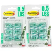 3M Command Damage Free Hanging Mini Hooks 6 Pack Green - LOT of 2