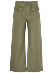 Frame The 70s Cropped Cotton Trousers - Sage - 28 (W28 / UK10 / S) 28 (W28 / UK10 / S)