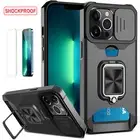Card Holder Hard Ring Hybrid Cover Case for Apple iPhone13 Pro +/-Tempered Glass