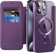 CcacHe Magnetic for iPhone 15 Pro Max Case,[Compatible with Magsafe] Card Slot Flip Folio Wallet Shockproof Drop Protection Leather Phone Case for iPhone 15 Pro Max 6.7 Inch (Purple)