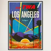 Galrie Vintage Los Angeles United States Airlines Travel Poster for Home Decor, Black Frame, 50 x 70cm (20 x 28inch)