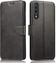 [QLTYPRI] Samsung Galaxy A70 Case Premium PU Leather Simple Wallet Case [Card Slots] [Hands-Free Kickstand] [Magnetic Closure] Shockproof Flip Cover for Galaxy A70 - Black