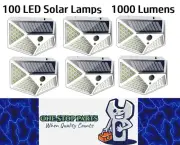 6 x White Solar Motion Sensor Lights Outdoor 100 LED Wall Lamps (6pcs)