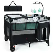 Costway Foldable Travel Cot Crib Playpen Bassinet Bed Portacot w/Carry Bag Black