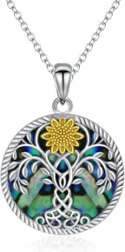 Sunflower Tree of Life Necklace 925 Sterling Silver Pendant Gifts for Women Men