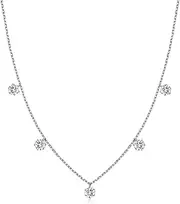 [SecreTalk] 2.5-5CT Tennis Moissanite Necklace for Women, 5 Stones 925 Sterling Silver D Color Ideal Cut Moissanite Necklace for Women with Certificate of Authenticity