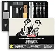 Charcoal Drawing Set,27 Piece Black & White Charcoal Pencils for Drawing,Sketching,Shading,Blending,Graphite Sticks for Sketching,Charcoal Art Supplies,Artist Pencils for Beginners & Pro Artists