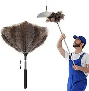 Extendable Ostrich Feather Duster - 40 inches Fluffy Long Handle Reusable Feather Duster for Cleaning Ceiling Fan,Pendant lamp, High Ceiling, Blinds, Furniture