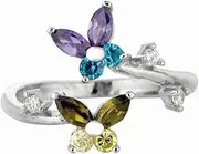 [JewelryWeb] 925 Sterling Silver Rhodium Finish Shiny 2 flower Top By Pass Like toe ring White Purple Blue CZ