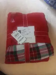Club Room Men's Plaid Fleece Pajama Top Pants Set Red Plaid Large. J1