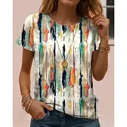Women's T Shirt Graphic Geometric Striped Vintage Stylish Classic Short Sleeve Crew Neck Regular Tops Daily Print Black White Royal Blue Blue Purple Summer Spr