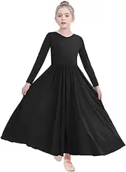 [TLMNU] Girls Praise Dance Dress Metallic Gold Liturgical Worship Church Robe Full Length Swing Lyrical Costume
