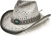 YOUBADU Western Straw Cowboy and Cowgirl Hats with Decorative Bands - Unisex Wide Brim Raffia Style Sun Hat