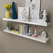 2 White MDF Floating Wall Display Shelves Book/DVD Storage Wall Furniture