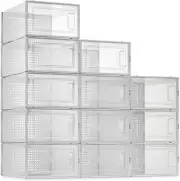 12 Pack Shoe Storage Boxes, Plastic Stackable Shoe Organizer Bins, Clear