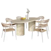 Tierre Table and 6 Nemma Chairs Outdoor Dining Set - Beige Beige