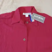 Susan Graver 3/4 Sleeve Button Front Tunic Blouse Top Woman's Large (14/16) Red