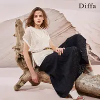 在飛比找momo購物網優惠-【Diffa】挑洞鬆緊壓褶蛋糕長裙-女