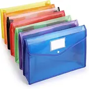 MEZOKUCEL 7 Pack A4 Plastic File Wallet Document Folder, Envelope Wallet Expandable File Folders Clear Document Folders with Label Pocket & Snap Button for School Office Home Organization (7pcs)