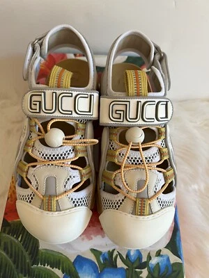 Gucci Sport Sandal White Tinsel Athletic Summer Shoes Loess Sand Flashtrek 37