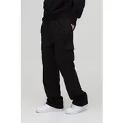 Mens Black Tall 260GSM Loopback Relaxed Fit Cargo Joggers