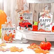 3 Pack Fall Wooden Door Signs, Thanksgiving Autumn Hanging Decorations for Front Door, Rustic Wood Home Decor for Seasonal Entryway