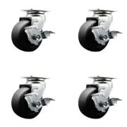 4 Inch Polyolefin Swivel Caster Set with Roller Bearings and Brakes SCC