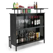 Costway 4-Tier Wine Beverage Cabinet Bar Unit Industrial Metal Wine Kitchen Pub Table Black