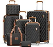 [Melalenia] Luggage Sets 7 Piece Suitcase Set, Hard Shell Carry on Luggage Travel Suitcases with Spinner Wheels and TSA Lock, Lightweight Luggage Set for Women, Beige Brown, Black Brown, 7 Piece