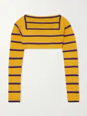[PUCCI] PUCCI - Cropped Open-back Silk-trimmed Striped Wool Sweater - Yellow - small small Yellow
