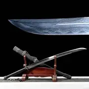 Generic 107cm Medieval Damascus Steel Covered Earth Burning Blade Battle Ready Sword Martial Arts Knight Weapon Hand Folding Forged Sharp Katana Japanese Free Sabre