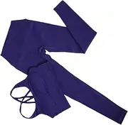 [DEARMAMY] High Waist Yoga Set for Women Stylish Sports with Cross Back and High Waisted Leggings for Gym Running and Workouts Night Sea Color Dark Blue