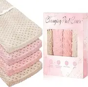 Peryiter 4 Pcs Changing Pad Cover 16 x 32 Inch Ultra Soft Dots Plush Changing Table Covers for Baby Girls and Boys Changing Pad Liners (Pink Series Colors,Flower)