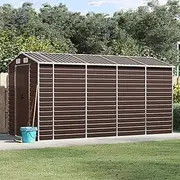 Garden Shed Brown 191x385x198 cm Galvanised Steel Outdoor Storage Tool Shed