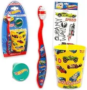 Hot Wheels Toothbrush and Cup Set for Kids - Bundle with Toothbrush, Cup, Stickers, and More | Hot Wheels Dental Care for Boys, Girls